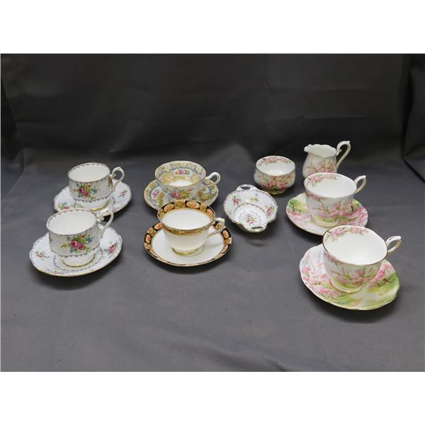 Lot of Assorted Royal Albert 6 Tea Cups and Saucers, Cream Sugar, Small Tray