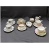 Image 1 : Lot of Assorted Royal Albert 6 Tea Cups and Saucers, Cream Sugar, Small Tray