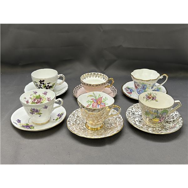 Lot of 6 Tea Cups and Saucers Assorted Styles Windows, Salisbury, Rosina