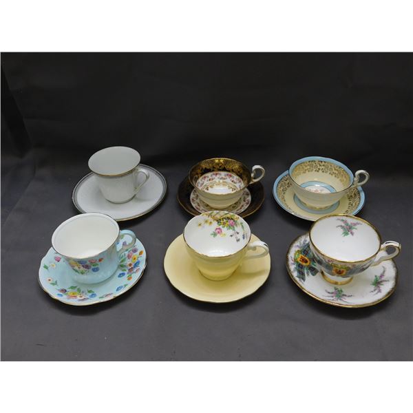Lot of 6 Tea Cups and Saucers Aynsley, Royal Stafford, Royal Grafton, Winterling etc Fine Bone China
