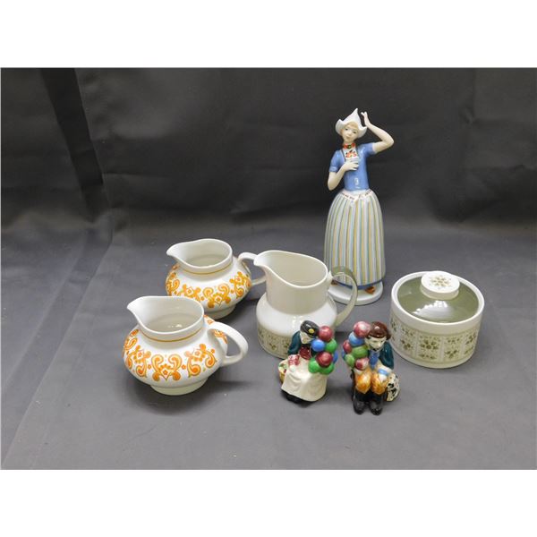 Royal Doulton Cream and Sugars, Figurines and Goebel Maid Figurine (damage)