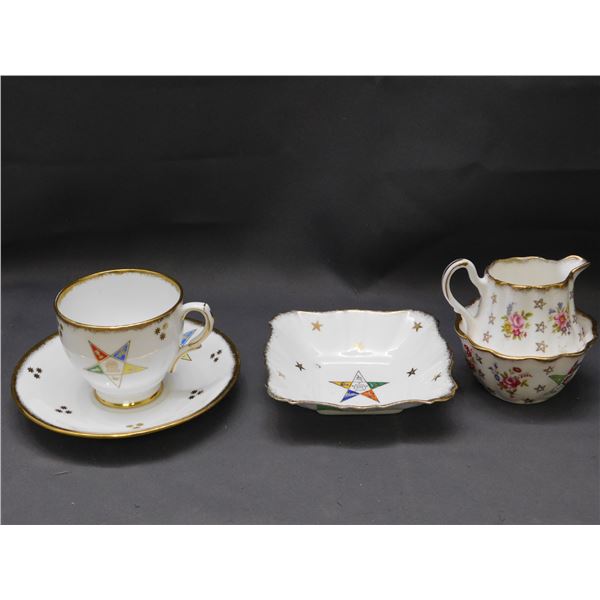 Royal Stewart Order of The Eastern Star (masonic) Cup & Saucer, Trinket Tray and Cream Sugar