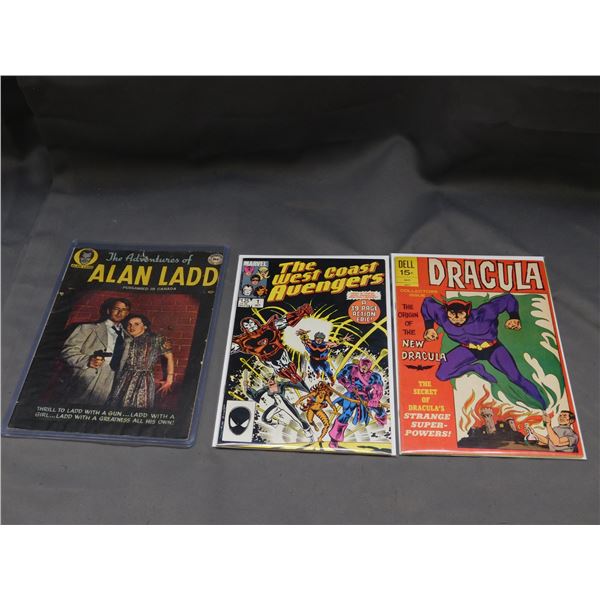 Lot of 3 Vintage Silver Age Dracula JULY, The West Coast Avengers #1, Alan Ladd No 2 DC Gold Age