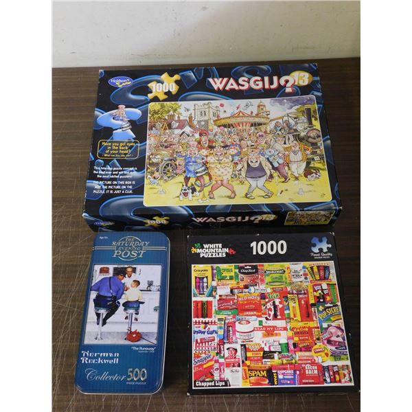 Lot of 3 Puzzles Wasgij?, Norman Rockwell, Advertising Food Labels