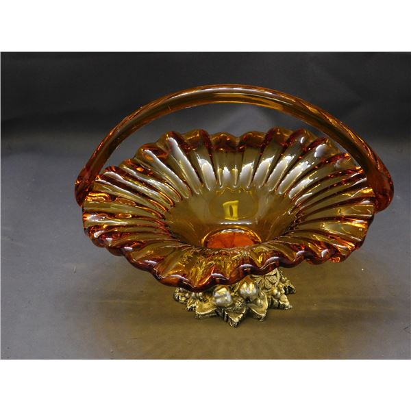 Art Glass Blown Glass Basket on Base Marked Christa Line