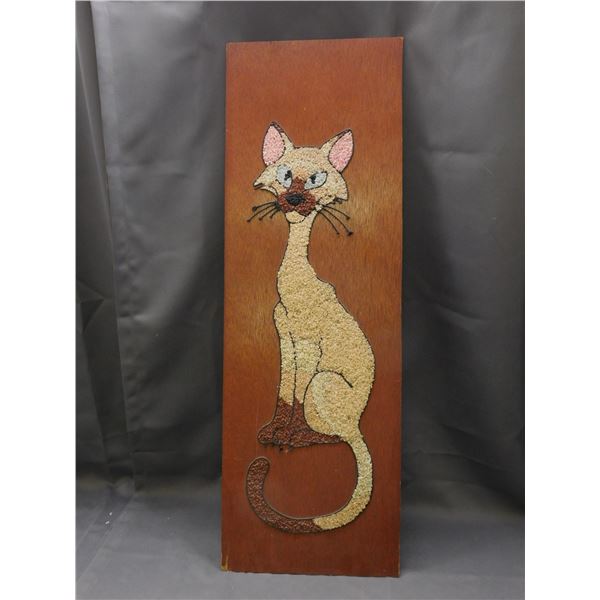 1960s Pebble Art Siamese Cat 1ft x 3ft