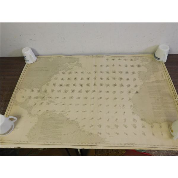 Set of 4 Antique French 1874 Maps North Atlantic Maps of Probable Direction and Intensity Sailing