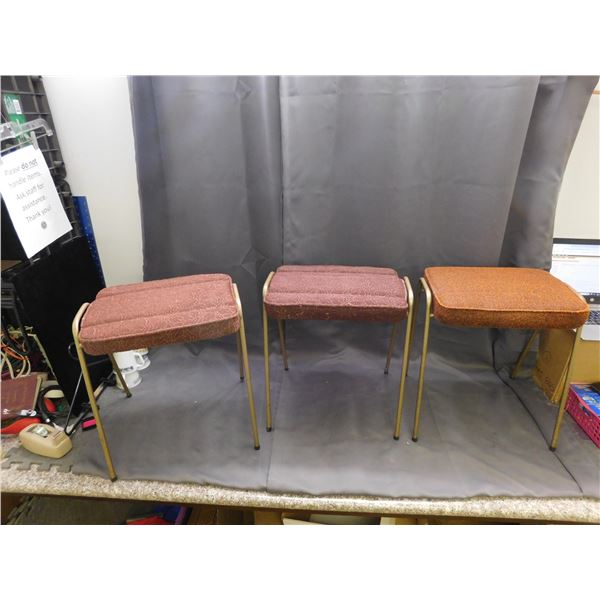 Lot of 3 Vintage Brown Upholstered Stools