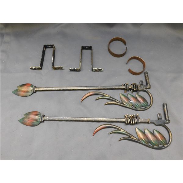 Swing Arm Curtain Rods Leaf Design 17" long & 2 metal Cuffs Bracelets