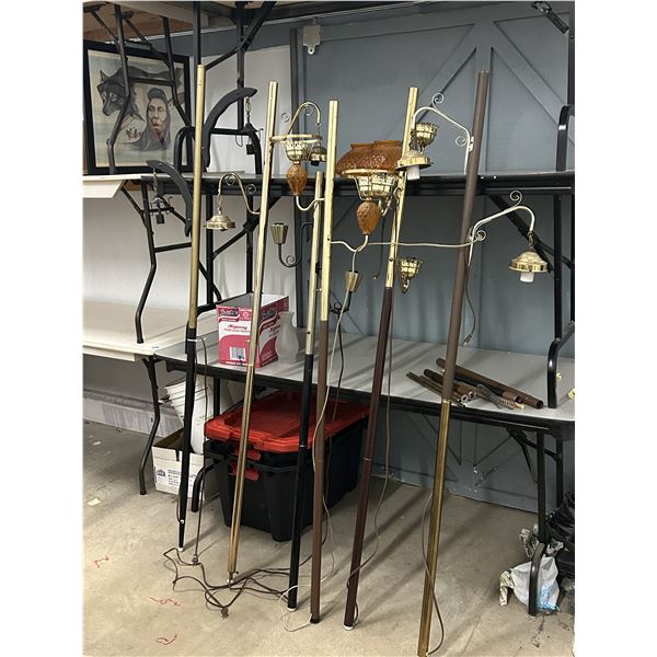 Lot of 6 Vintage MCM Pole Lamps (for restoration / parts)