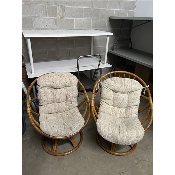 Pair of Bamboo Chairs Wooden w/ Cushions