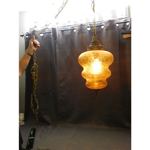 Vintage MCM Orange Crackle Glass Swag Lamp