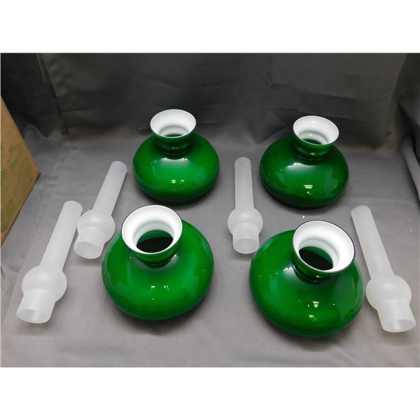 4 Lamp Shades Green and 4 Chimneys