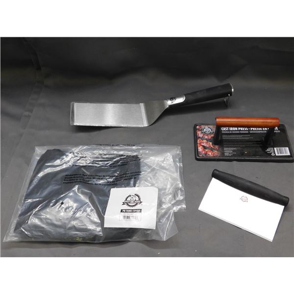 Lot of 4 Cast Iron Burger Press, Scraper Cleaner, BBQ  Supplies