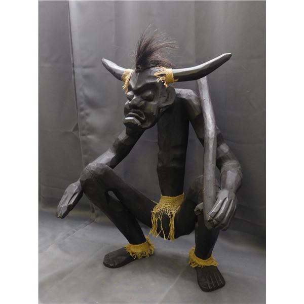 Large Demon African Folk Tribal Figurine Wooden Carved Sculpture