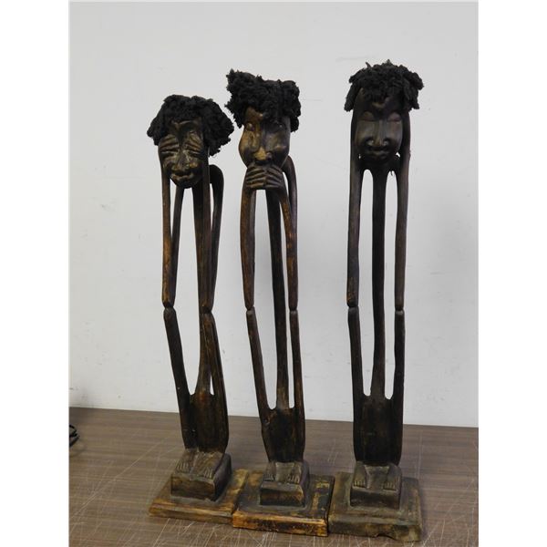 Three Wise Monkeys African Tribal Folk Wooden Sculptures