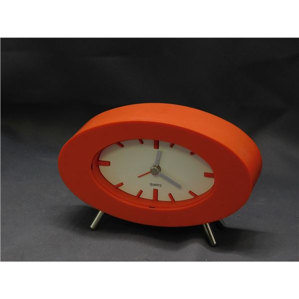 Modern Quartz Alarm Clock Retro MCM Style Orange 4" tall