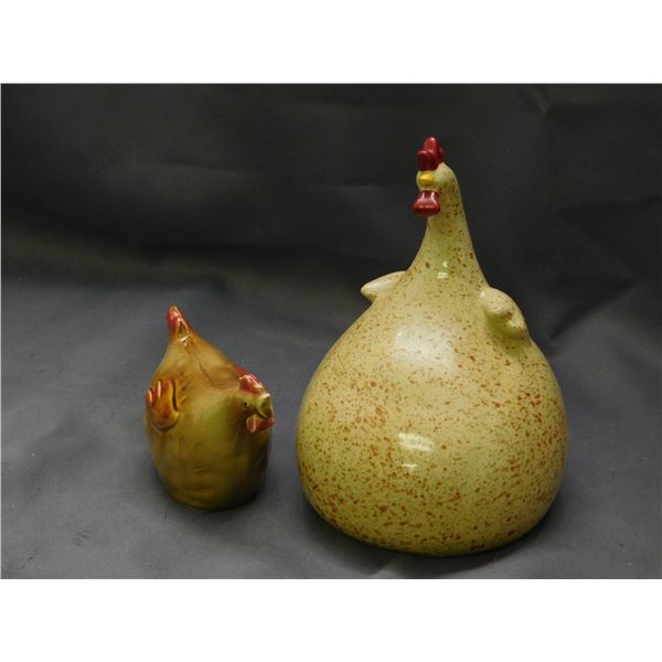 Pair of Ceramic Pottery Roosters Bulbous