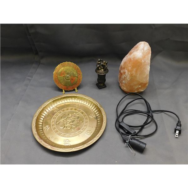 Lot of 4pcs Salt Lamp, Appetizer Forks, Brass Dish, etc