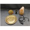 Image 1 : Lot of 4pcs Salt Lamp, Appetizer Forks, Brass Dish, etc