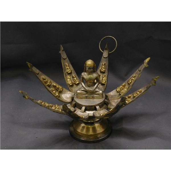 Lord Mahavira Lotus Indian Brass Statue 7"