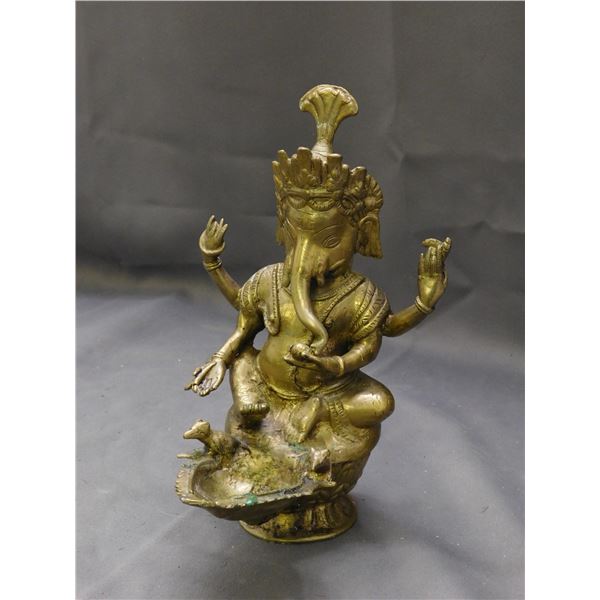 Indian Brass Ganesha Incense Burner Dish 10" Buddhist