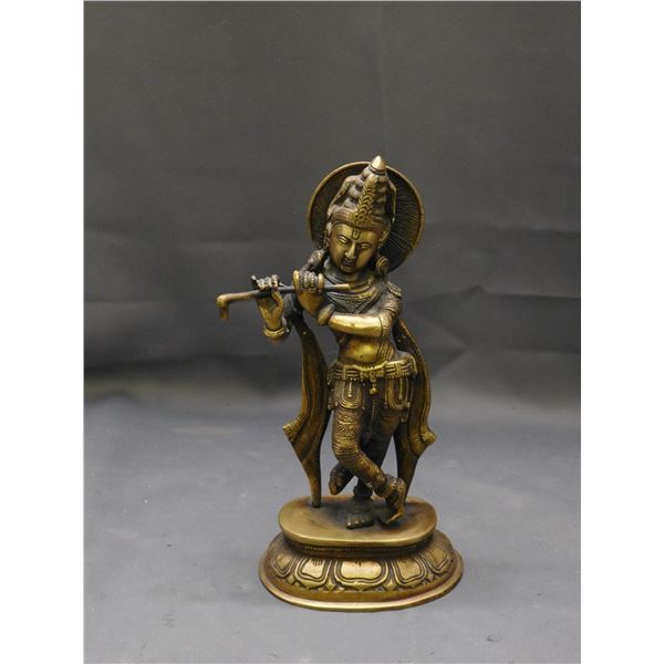 Indian Brass Buddhist Sculpture Krishna 10.5"