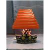 Image 1 : Vintage MCM Asian Ceramic Base Lamp with Tiered Venetian Red Shade Table Lamp *works*