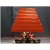 Image 3 : Vintage MCM Asian Ceramic Base Lamp with Tiered Venetian Red Shade Table Lamp *works*