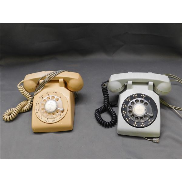 Pair of Vintage Rotary Telephones Beige and Grey
