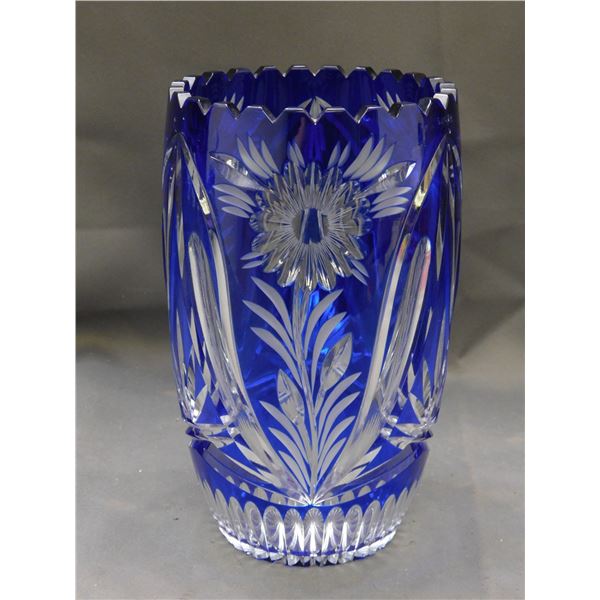 Cobalt Blue Cut to Clear Crystal Vase