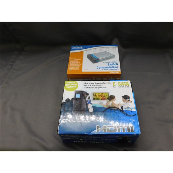 Lot of 2 D-Link 5 Port Switch Wired Unit SEALED & E-SATA HDMIHD Output Output Storage Bank