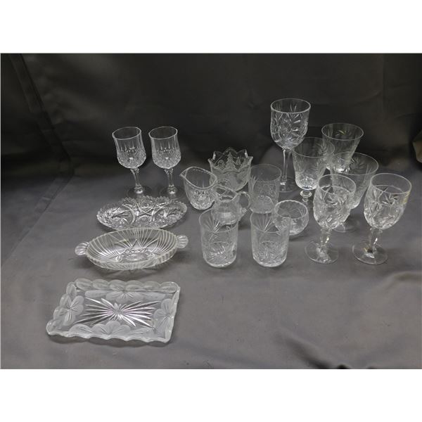 Lot of Assorted Crystal Ware Wine Glasses, Rocks, Trays, Etc