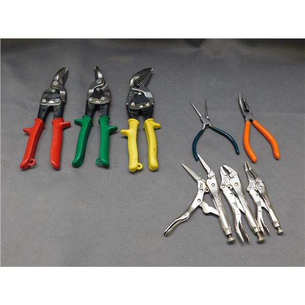 Lot of Hand Tools Tin Snips, Vice Grips, etc