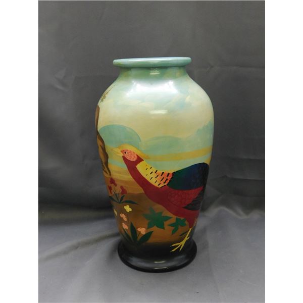 18" Tall Hand Painted Pheasant Design Ceramic Vase