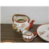 Image 5 : Lot of Red Trim Asian Fine Bone China Tea Set Pot, Plates, Cream Sugar, etc