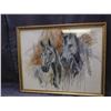 Image 1 : Framed Original Mixed Media Painting of Horses Signed