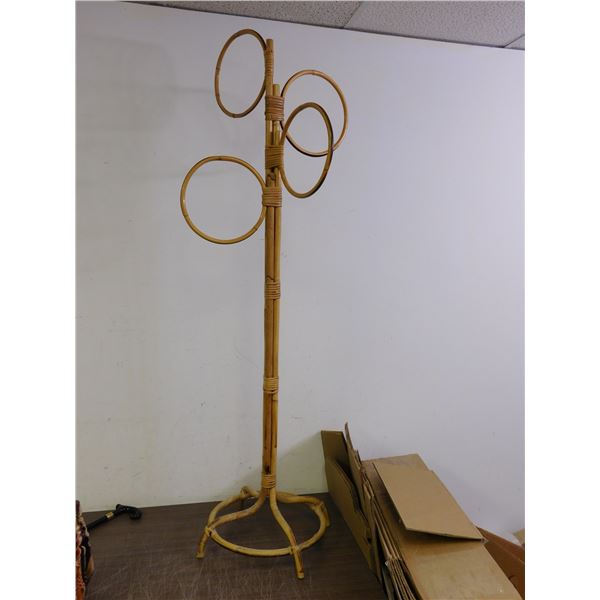 Vintage Floor Standing Bamboo and Wicker Towel Rack