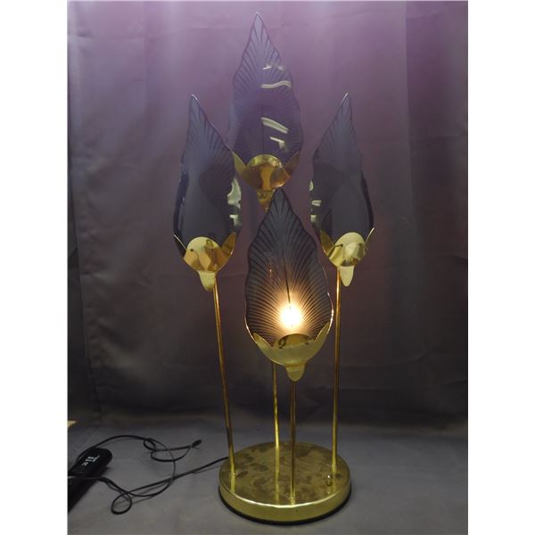 MCM Mid Century Modern Hollywood Regency Glass Feather Brass Lamp *works, see more*