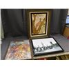 Image 1 : Lot of 3.  2 Original Paintings and Framed Tapestry