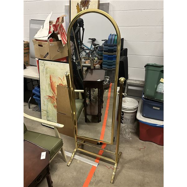 Vintage MCM Gold Trim Oval Floor Standing Mirror *as is*
