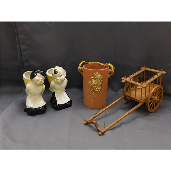 Plant Pots, Terracotta Vase, Wooden Red River Cart Manitoba