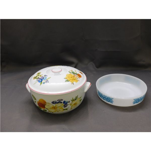 Lot of 2 Ashford Crock w Lid , Fire King Wide Rim Bowl