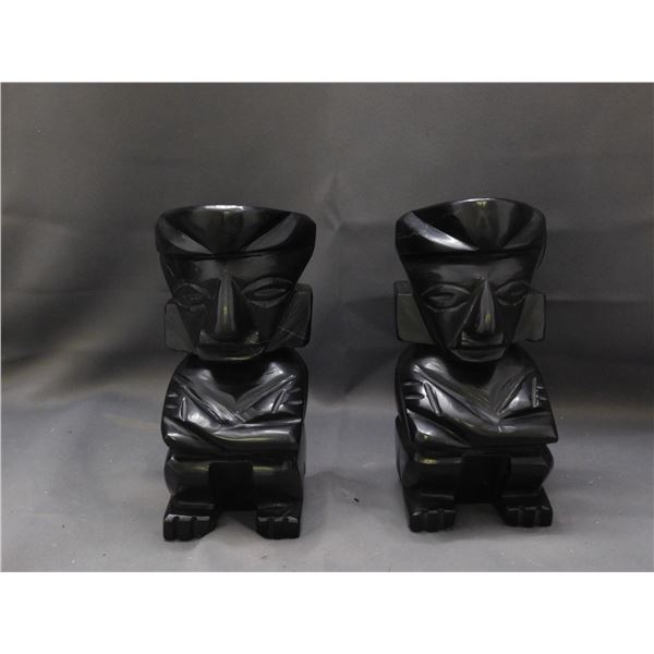 Pair of Onyx Stone Tribal Folk Bookends 8"