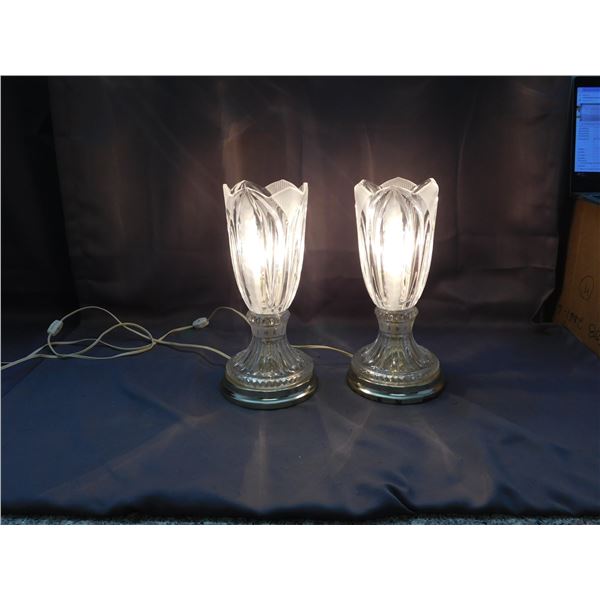 Pair of Crystal Floral Shade Lamps