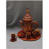 Image 1 : Carved Wooden Tea Pot with 4 Cups and Saucers Demitasse