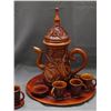 Image 2 : Carved Wooden Tea Pot with 4 Cups and Saucers Demitasse