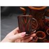 Image 3 : Carved Wooden Tea Pot with 4 Cups and Saucers Demitasse