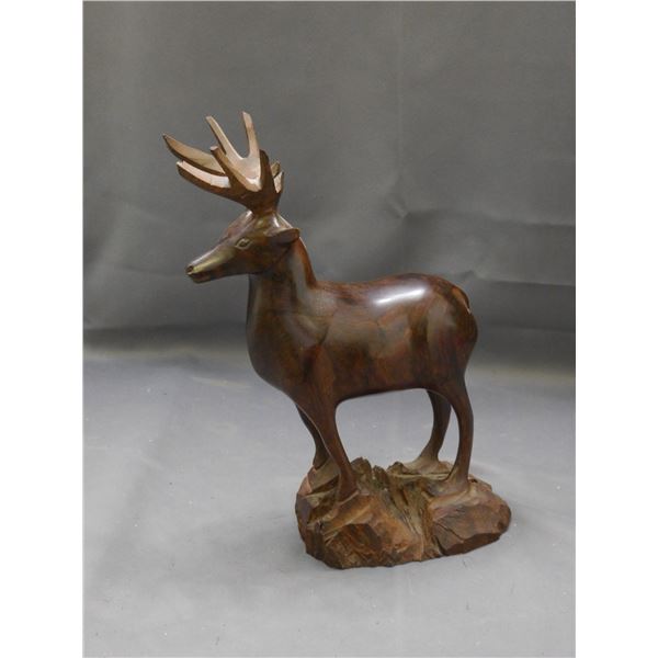 Wooden Carved Caribou Sculpture 12"