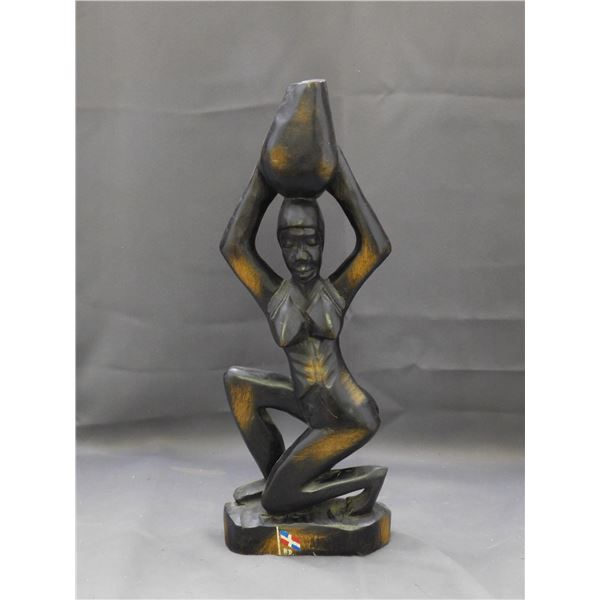 Wooden Carved African Tribal Folk Woman Statue 18"